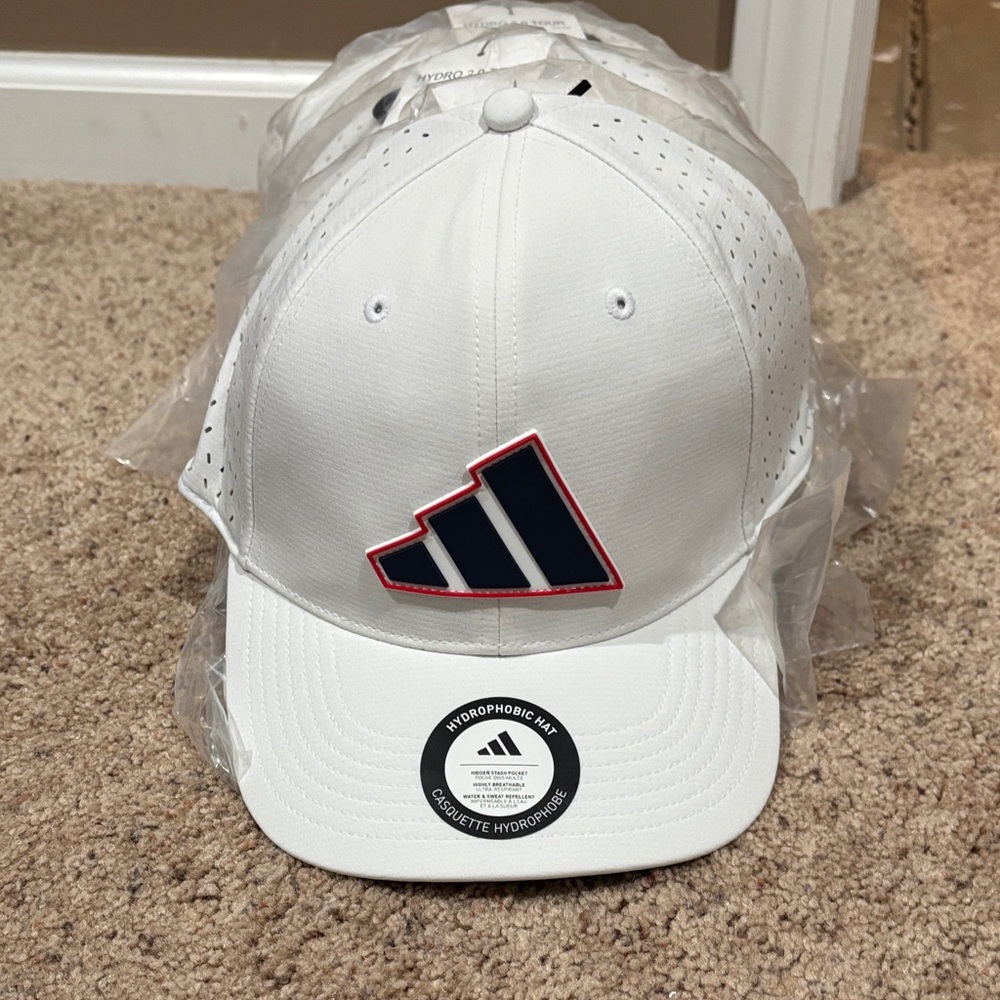Adidas White Cap with Navy and Red Logo